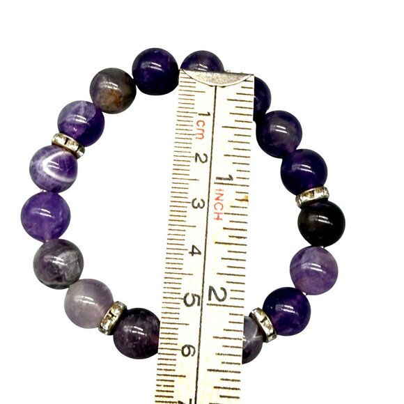 Bracelet Beaded Stretch Purple Gemstone Rhinestone Layering 2 inches diameter - Picture 4 of 4